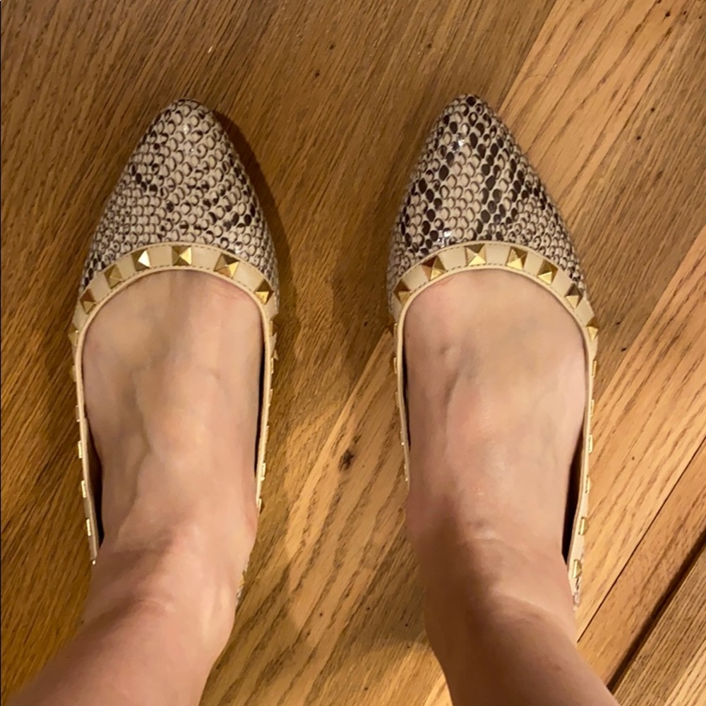 Good studded faux snake skin flats